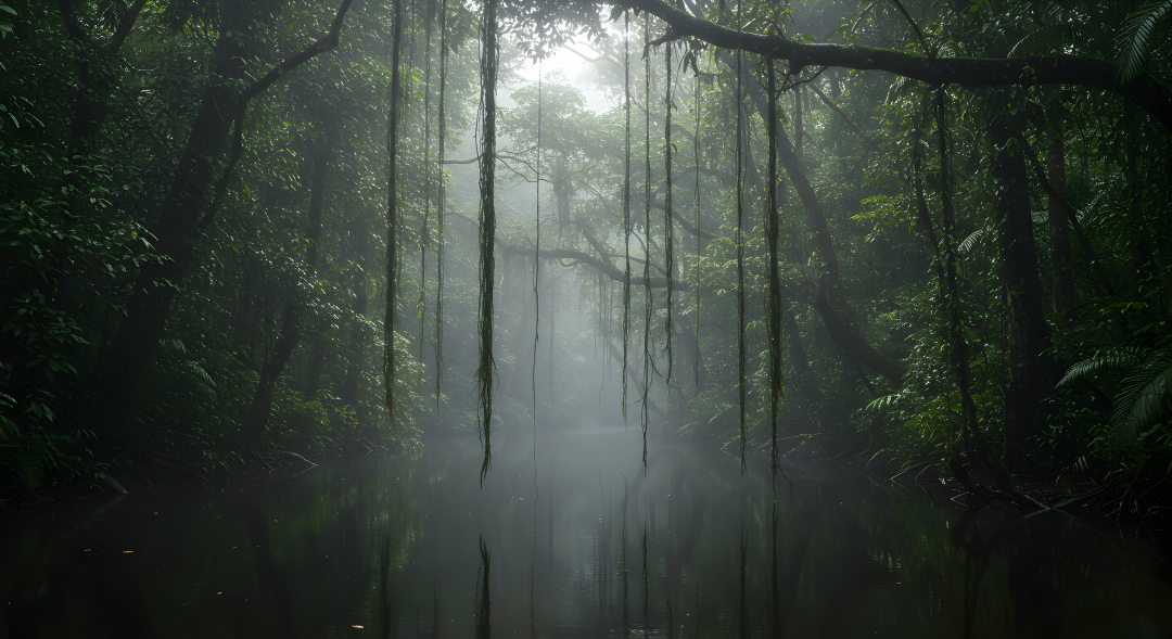 A jungle scene, dark and scary, representing your org on entropy